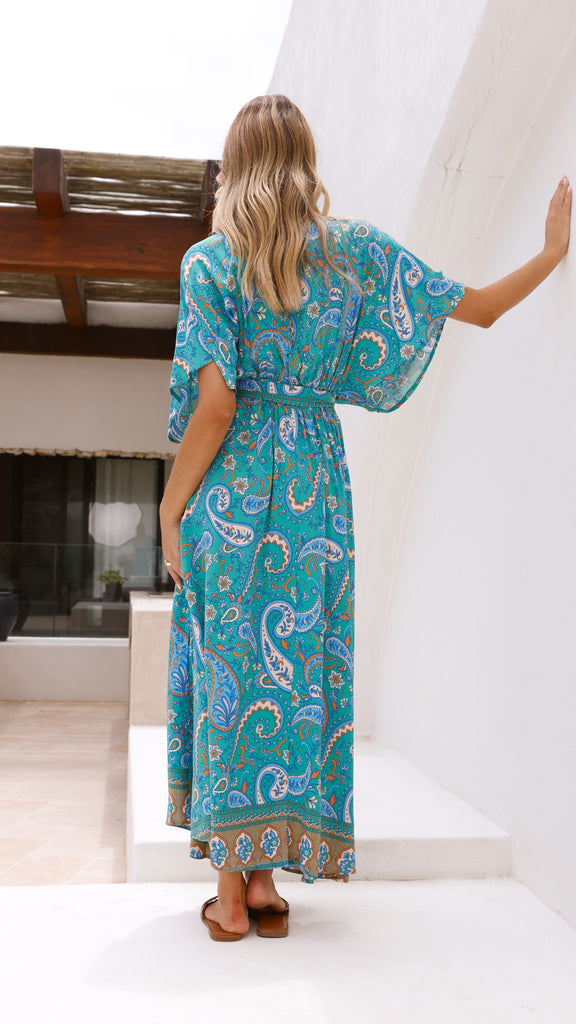 Fields Maxi Dress - Green Print - Billy J