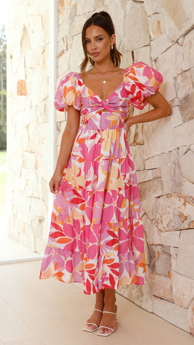 Load image into Gallery viewer, Zahrah Maxi Dress - Pink / Lilac Floral - Billy J
