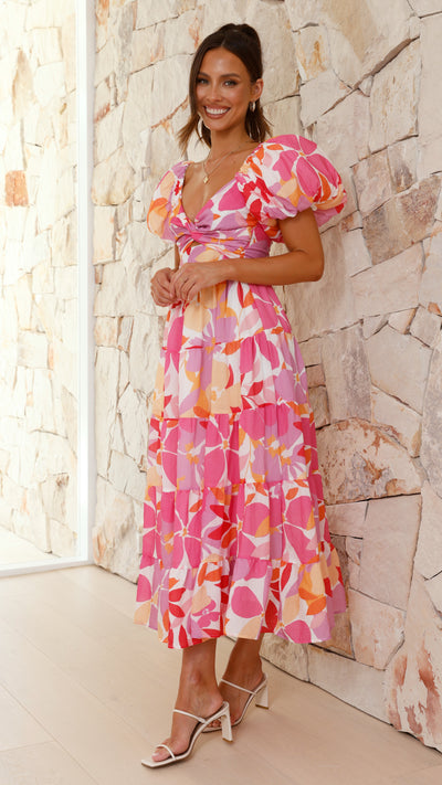 Load image into Gallery viewer, Zahrah Maxi Dress - Pink / Lilac Floral - Billy J
