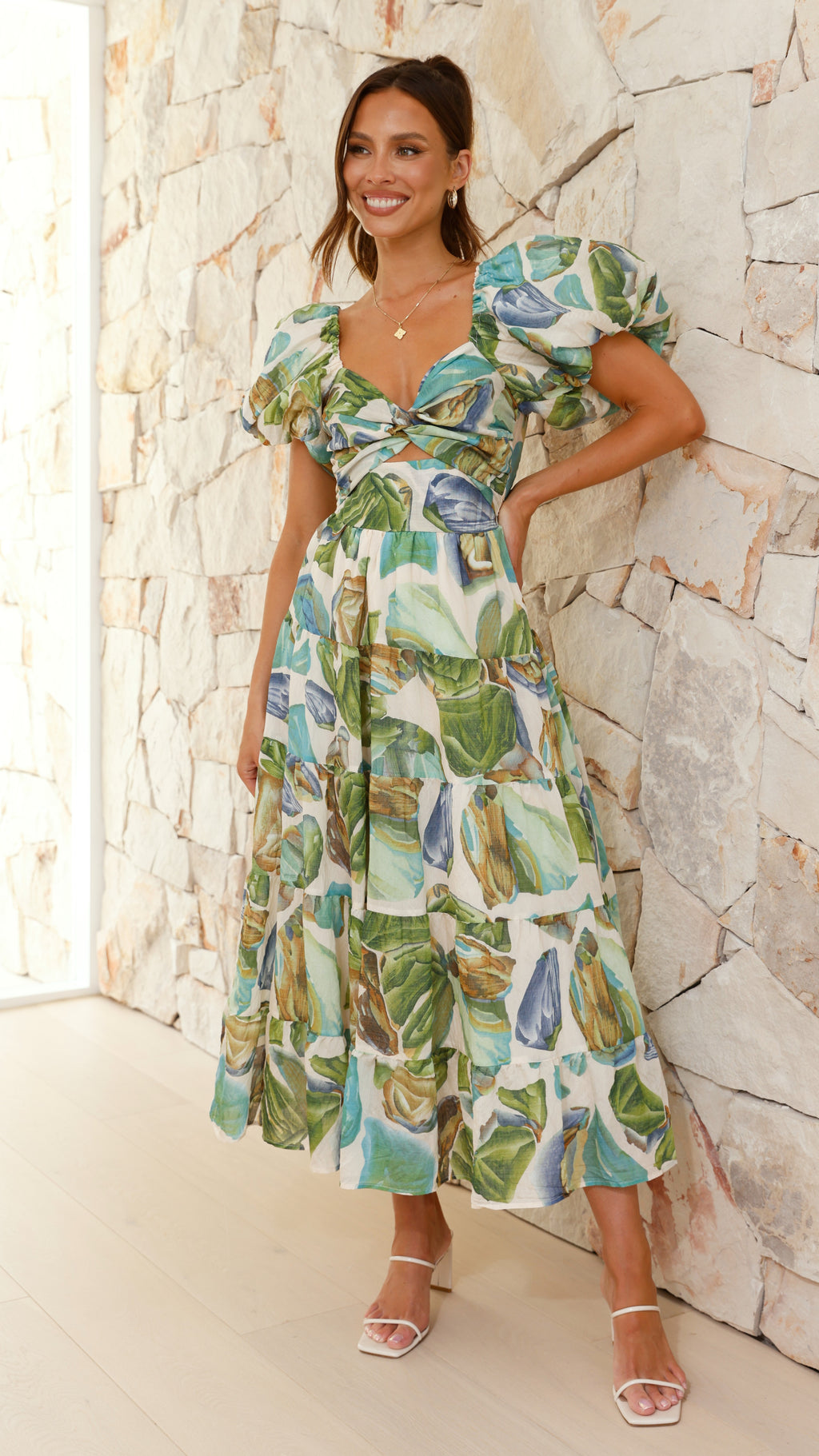 Balthazar Maxi Dress - Green / Blue Print - Billy J