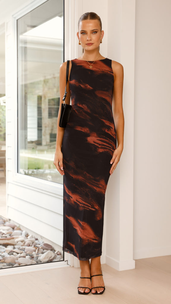 Naila Maxi Dress - Black / Orange - Billy J