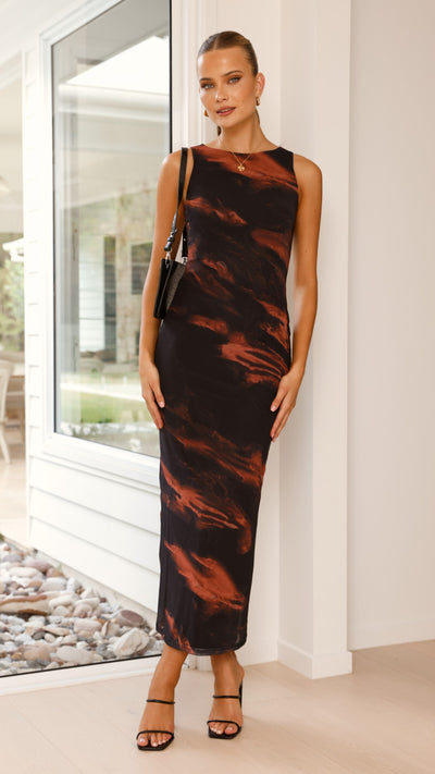 Load image into Gallery viewer, Naila Maxi Dress - Black / Orange - Billy J
