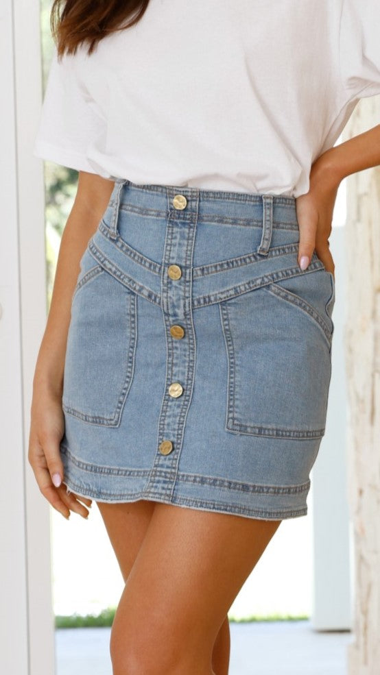 Lucilla Mini Skirt - Blue Denim - Billy J