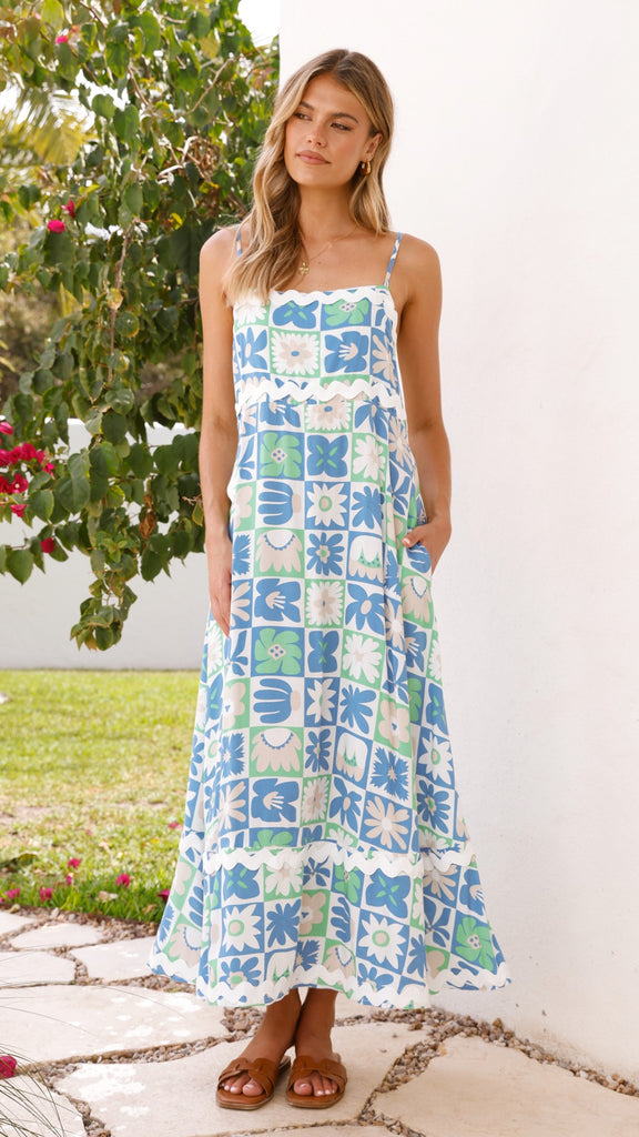 Caity Maxi Dress - Blue/Green Print - Billy J