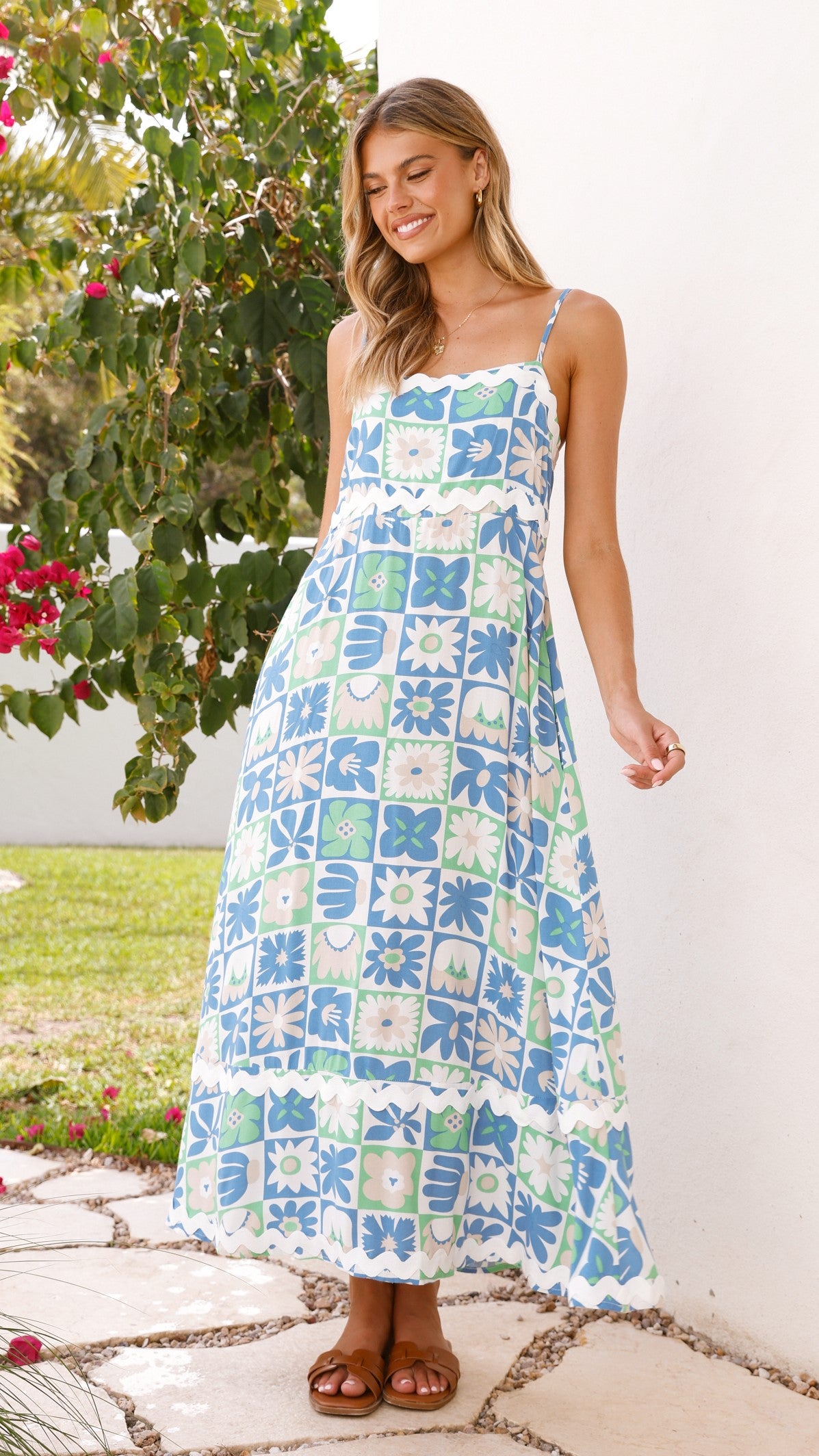 Caity Maxi Dress - Blue/Green Print - Billy J