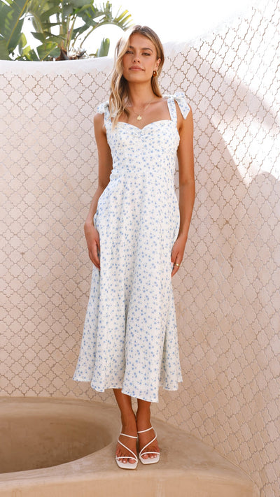 Load image into Gallery viewer, Blakely Midi Dress - Blue Floral - Billy J
