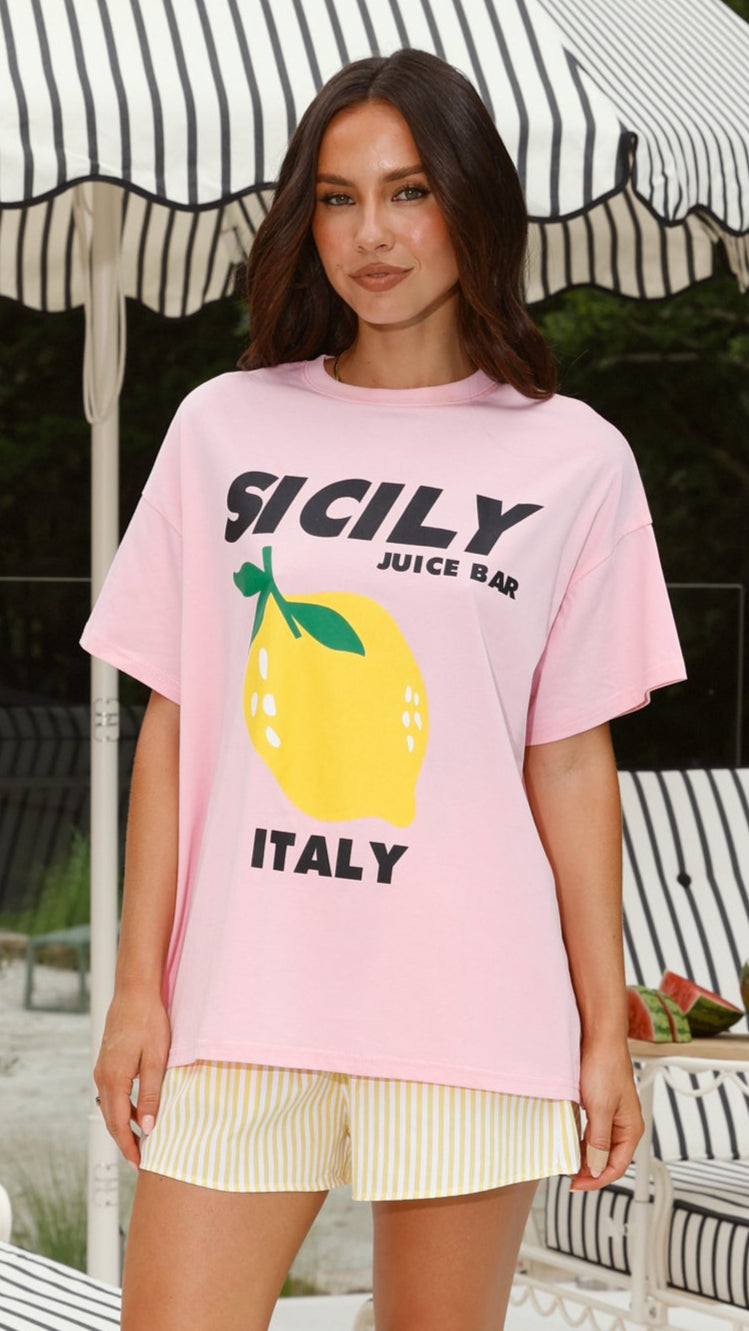 Sicily Juice Bar Top and Shorts Set - Pink/Yellow - Billy J