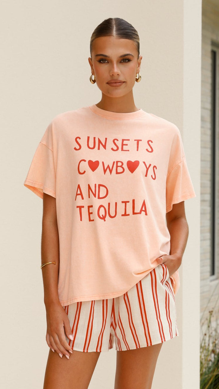 Sunsets & Cowboys Top and Shorts Set - Peach - Billy J