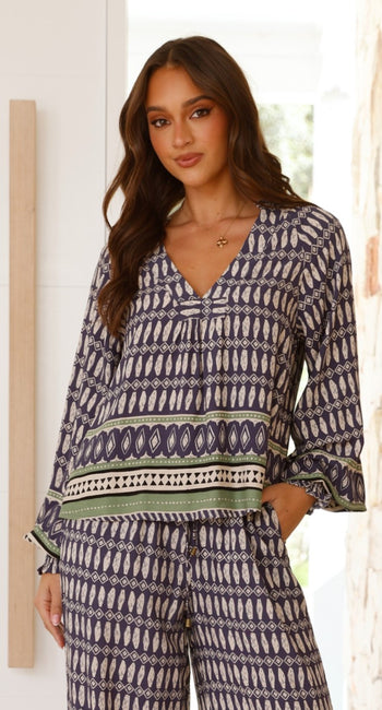 Gabriella Long Sleeve Top - Lorena Print