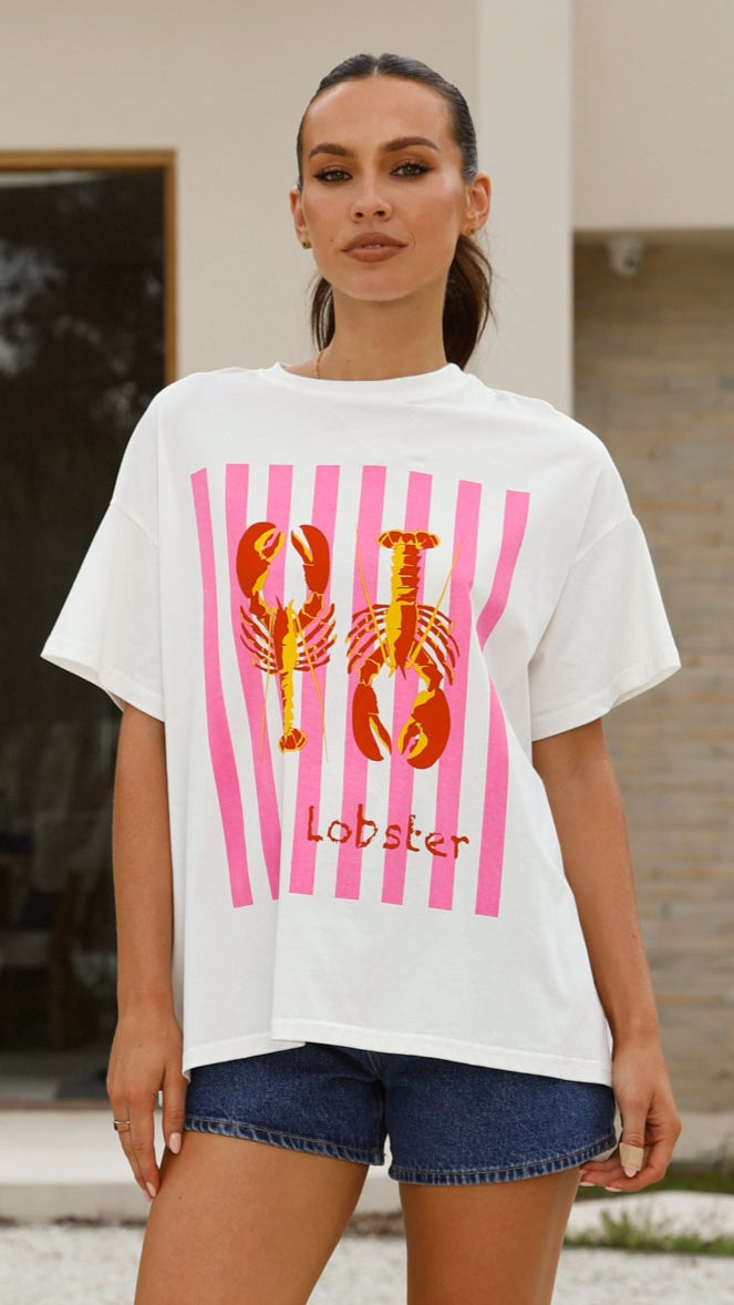 Lobster Tee - White/Pink - Billy J