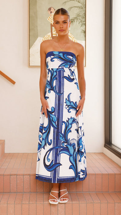 Load image into Gallery viewer, Madra Maxi Dress - Sapphire / White Zayna - Billy J
