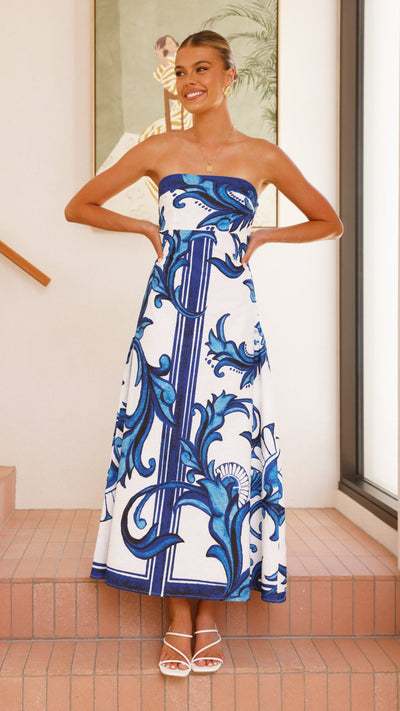 Load image into Gallery viewer, Madra Maxi Dress - Sapphire / White Zayna - Billy J
