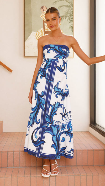 Load image into Gallery viewer, Madra Maxi Dress - Sapphire / White Zayna - Billy J
