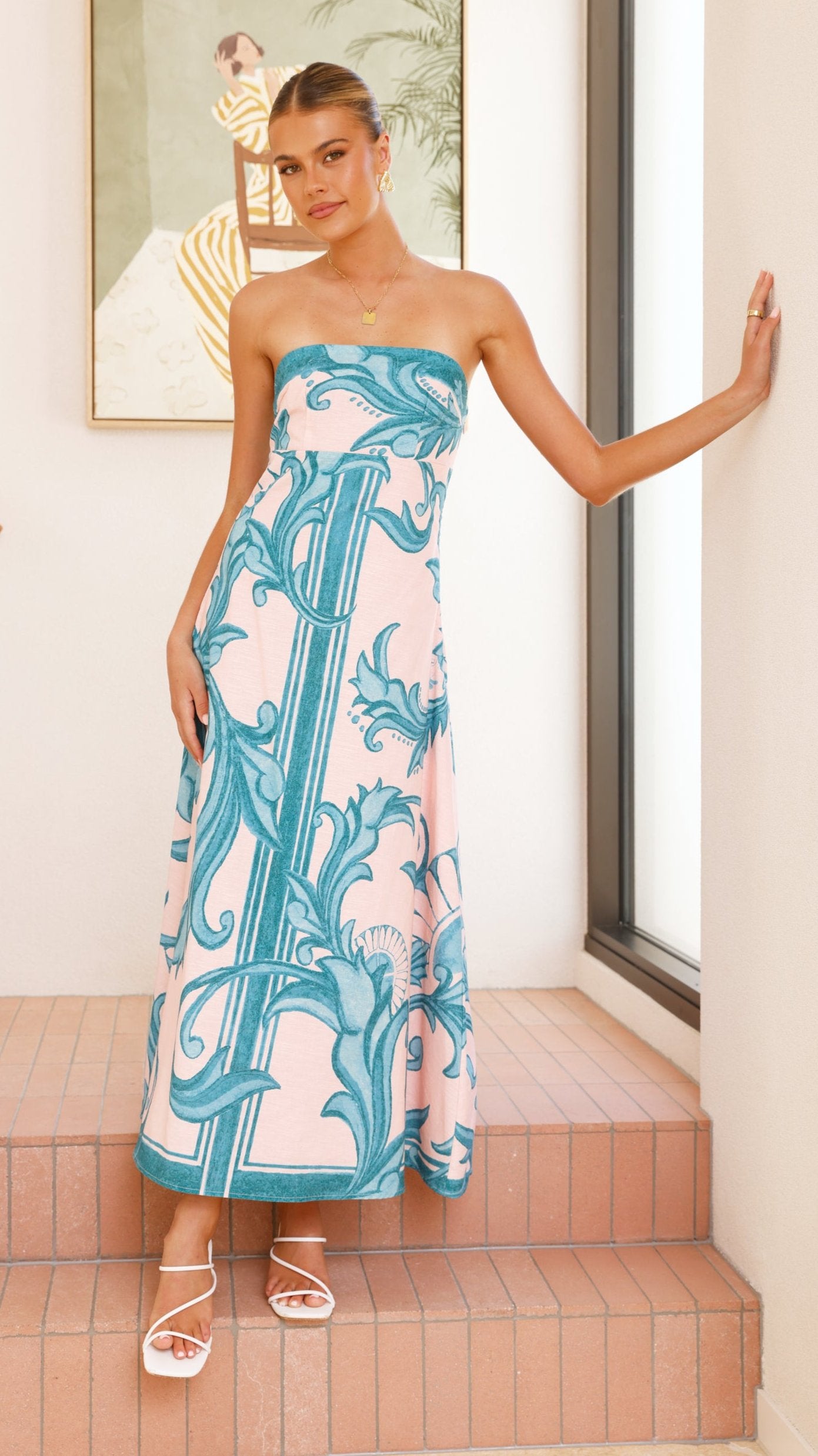 Madra Maxi Dress - Aqua / Pink Zayna - Billy J