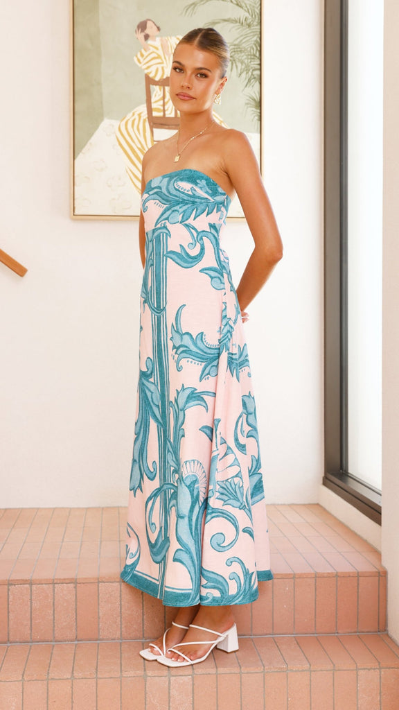 Madra Maxi Dress - Aqua / Pink Zayna - Billy J