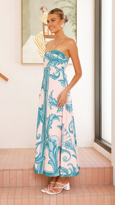 Load image into Gallery viewer, Madra Maxi Dress - Aqua / Pink Zayna - Billy J
