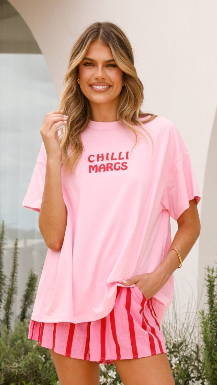 Chilli Margs Top and Shorts Set - Pink/Red Stripe - Billy J