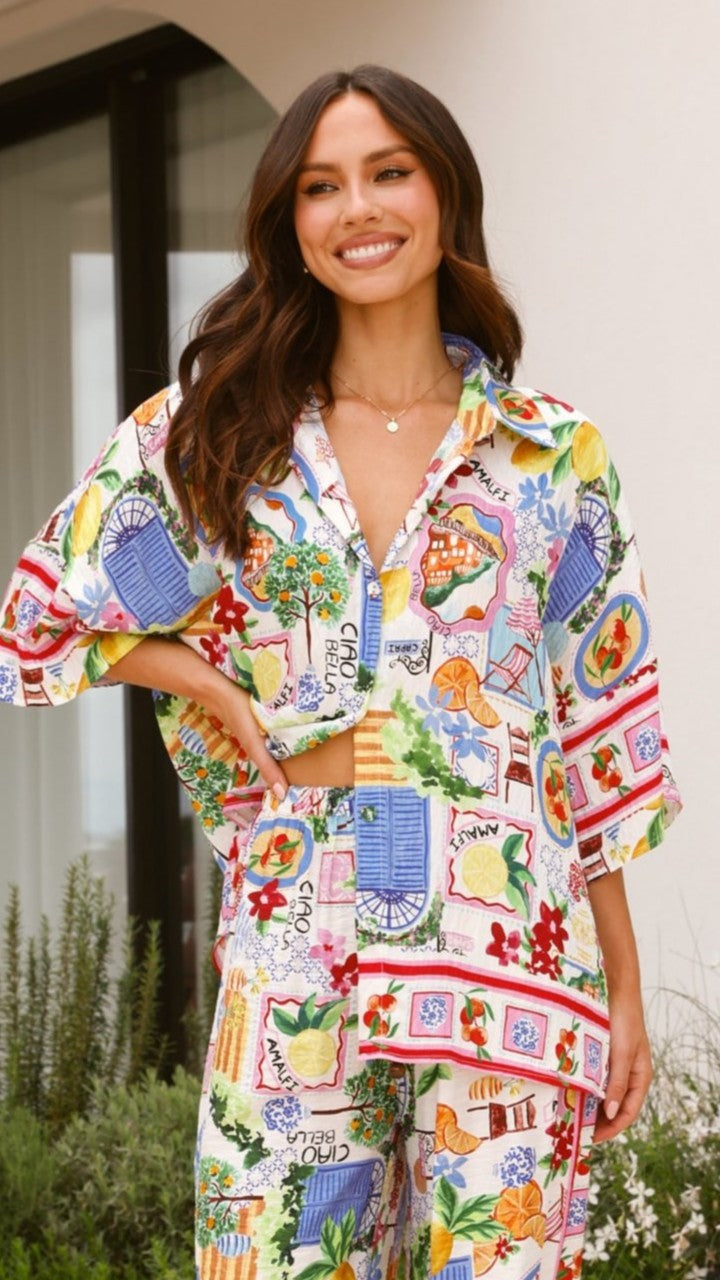 Cerese Button Up Shirt - Ciao Bella Print - Billy J