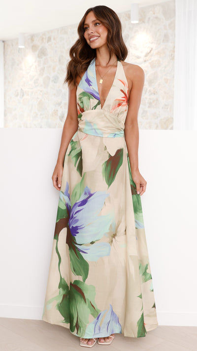 Load image into Gallery viewer, Saffron Maxi Dress - Beige Floral - Billy J
