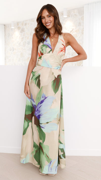 Load image into Gallery viewer, Saffron Maxi Dress - Beige Floral - Billy J
