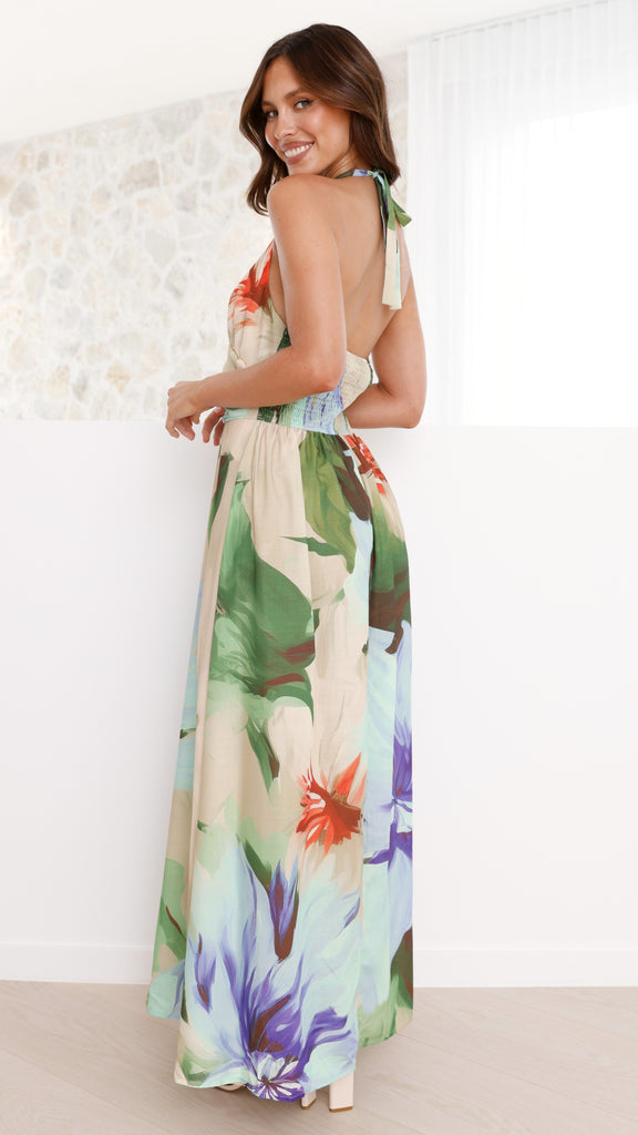 Saffron Maxi Dress - Beige Floral - Billy J