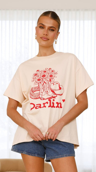 Load image into Gallery viewer, Darlin T-Shirt - Red/Beige - Billy J
