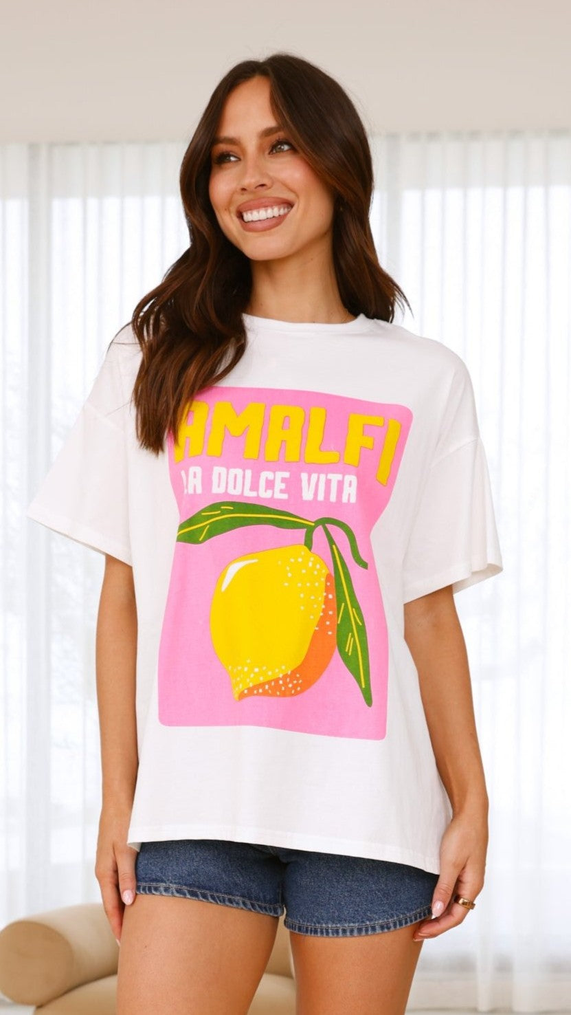 Amalfi Lemon Tee - White/Pink - Billy J