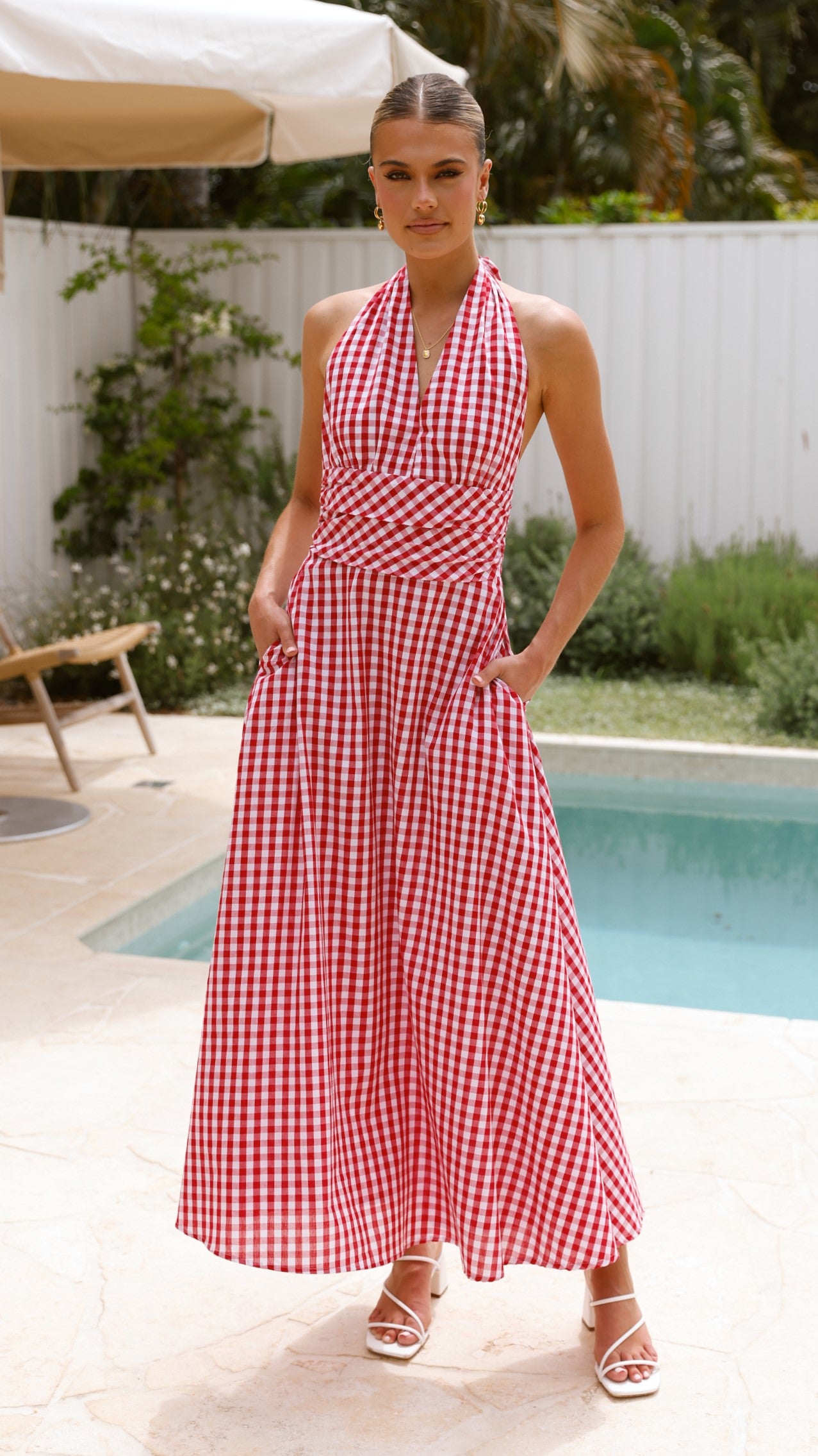 Brydie Halter Maxi Dress - Gingham Red - Billy J