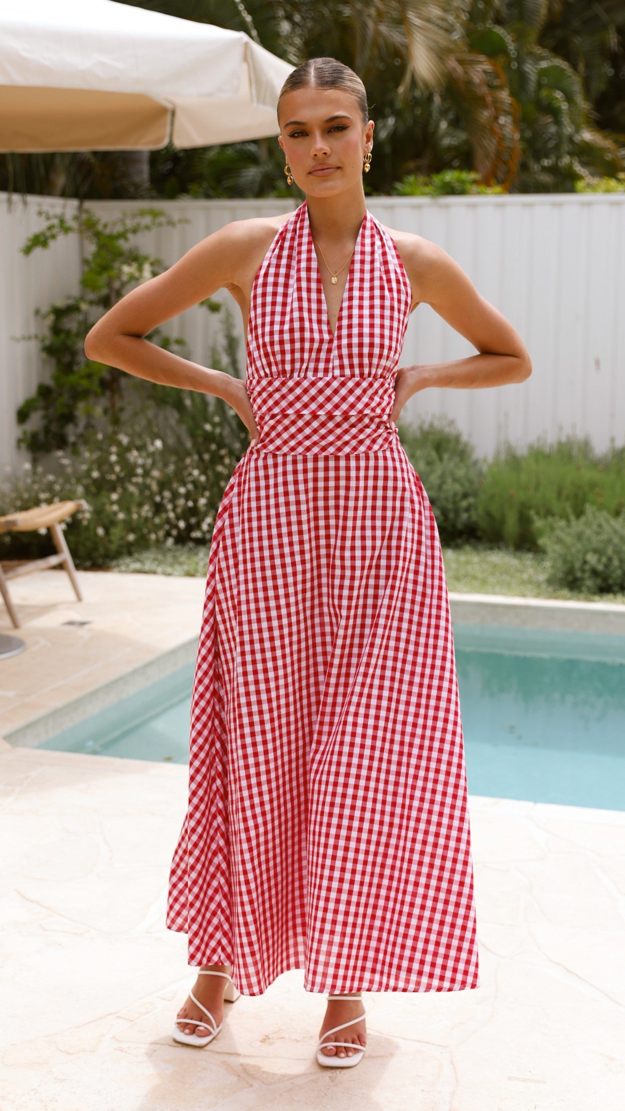 Brydie Halter Maxi Dress - Gingham Red - Billy J