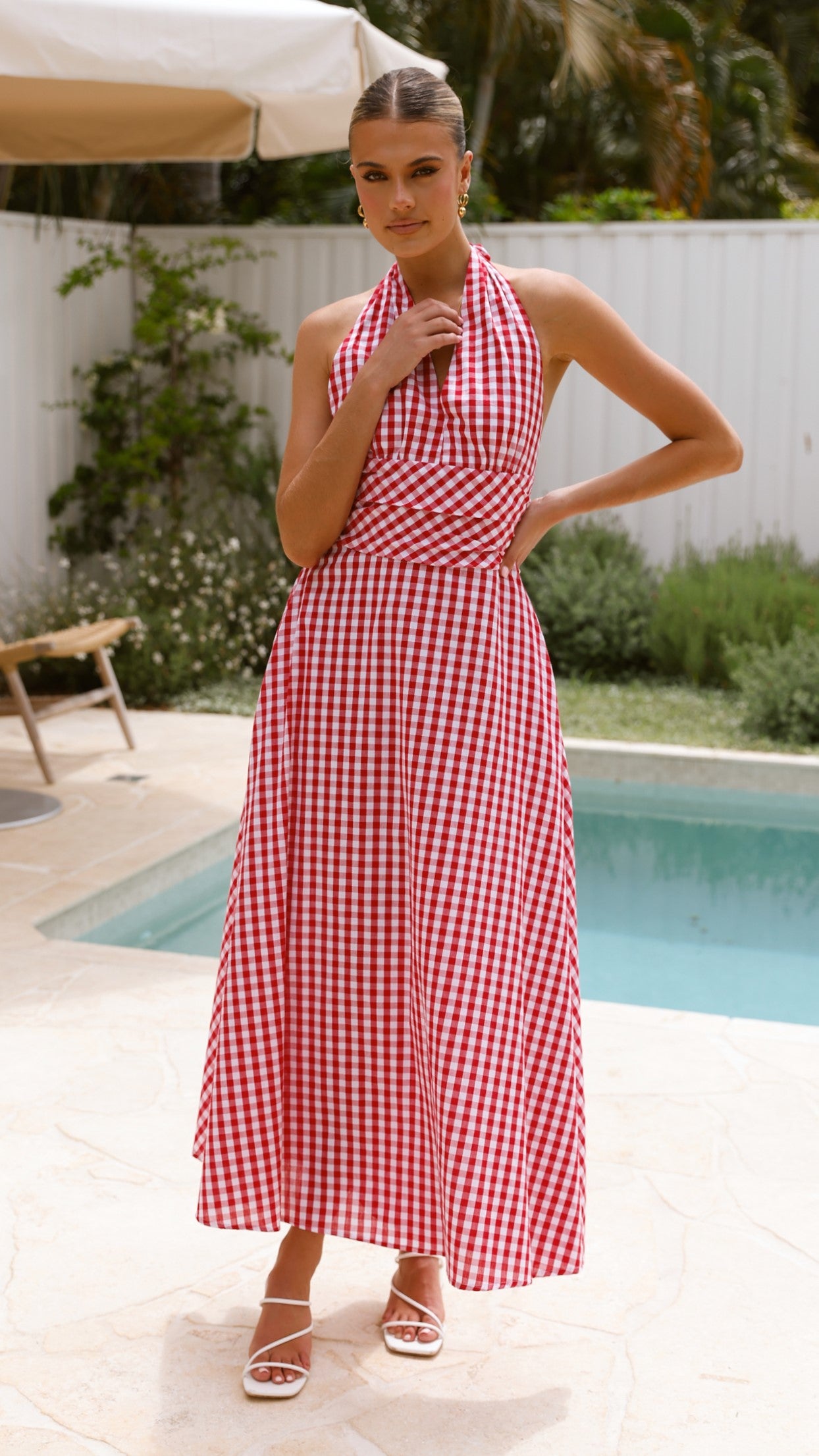 Brydie Halter Maxi Dress - Gingham Red - Billy J