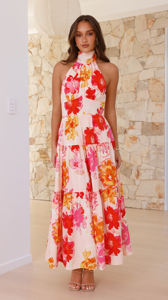 Najila Maxi Dress - Pink / Orange Floral - Billy J