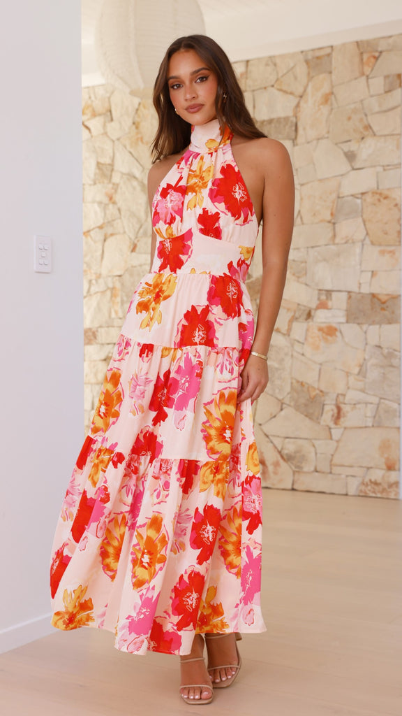 Najila Maxi Dress - Pink / Orange Floral - Billy J