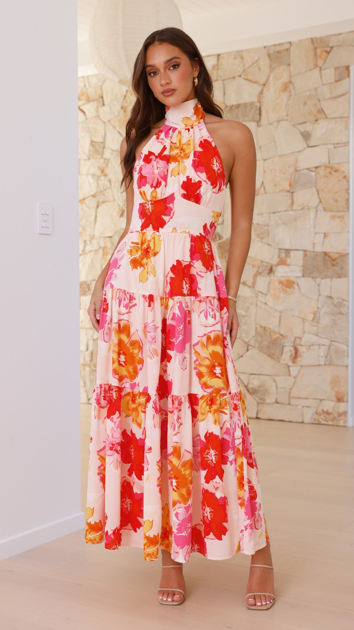 Najila Maxi Dress - Pink / Orange Floral - Billy J