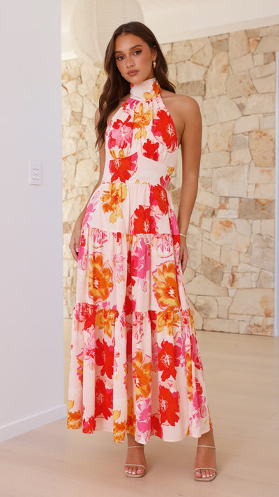 Load image into Gallery viewer, Najila Maxi Dress - Pink / Orange Floral - Billy J
