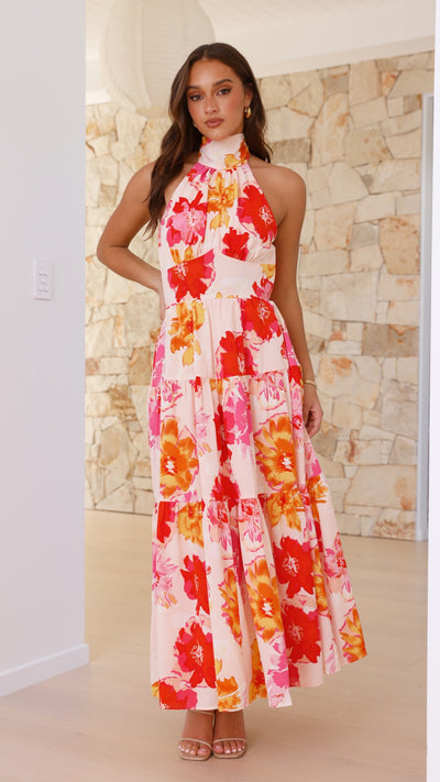 Load image into Gallery viewer, Najila Maxi Dress - Pink / Orange Floral - Billy J
