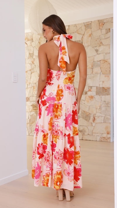 Load image into Gallery viewer, Najila Maxi Dress - Pink / Orange Floral - Billy J
