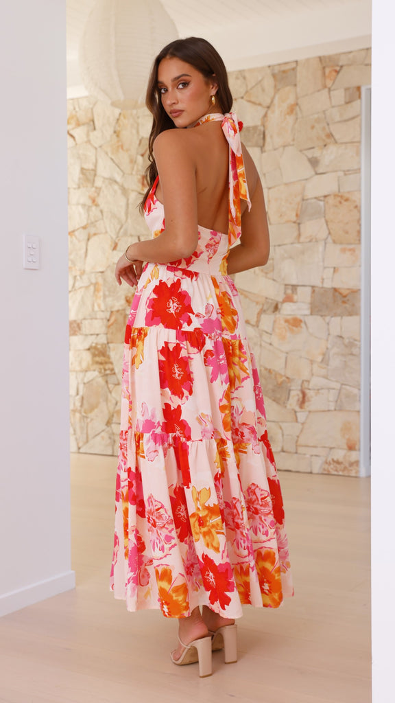 Najila Maxi Dress - Pink / Orange Floral - Billy J