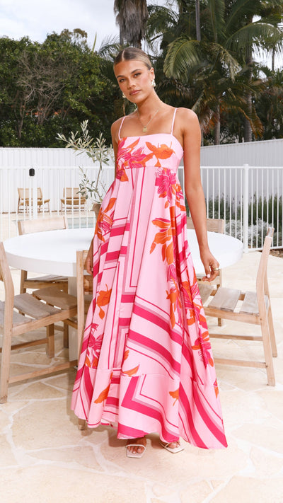 Load image into Gallery viewer, Kaethe Maxi Dress - Pink/Orange - Billy J
