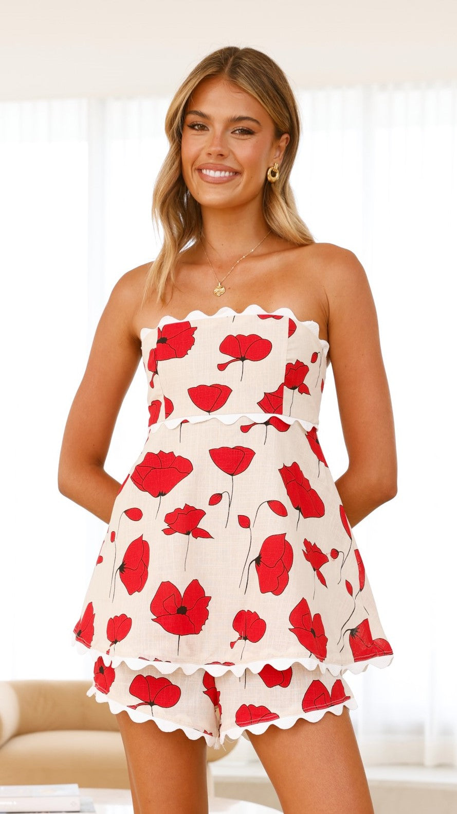 Poppy Playsuit - Red/Beige - Billy J