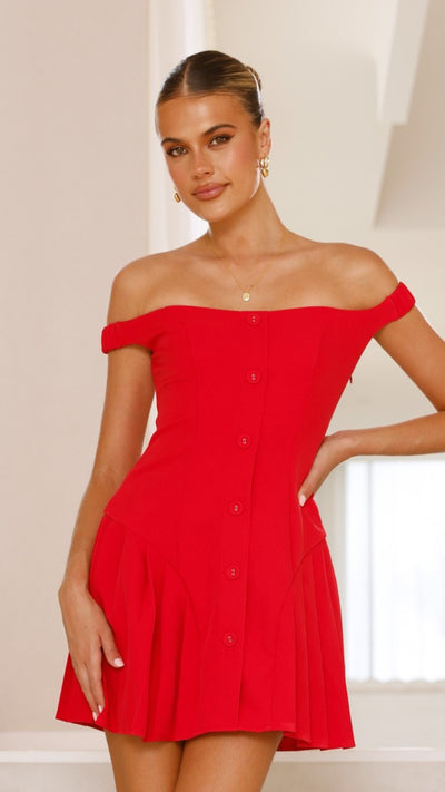 Load image into Gallery viewer, Variel Off Shoulder Mini Dress - Red - Billy J
