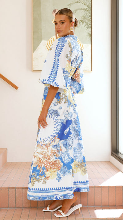 Load image into Gallery viewer, Arana Maxi Dress - Blue/White Print - Billy J
