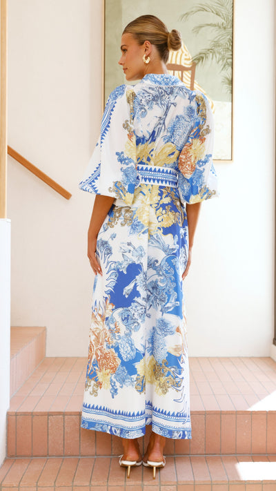 Load image into Gallery viewer, Arana Maxi Dress - Blue/White Print - Billy J
