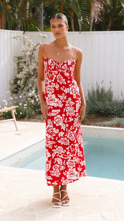 Load image into Gallery viewer, Margie Midi Dress - Red Floral - Billy J
