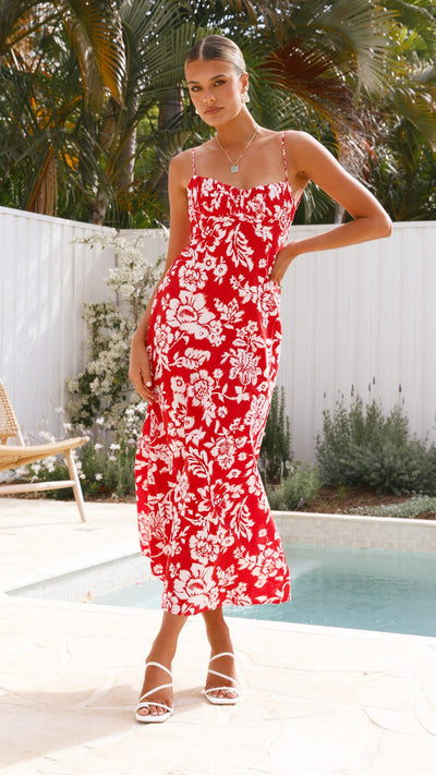 Load image into Gallery viewer, Margie Midi Dress - Red Floral - Billy J
