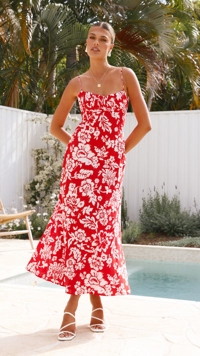 Load image into Gallery viewer, Margie Midi Dress - Red Floral - Billy J
