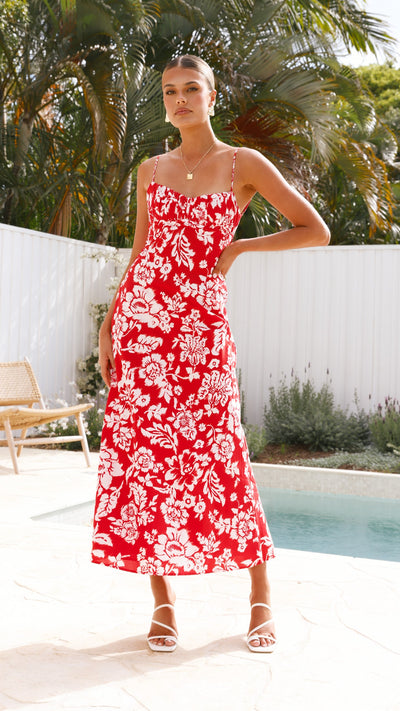 Load image into Gallery viewer, Margie Midi Dress - Red Floral - Billy J
