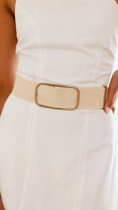 Load image into Gallery viewer, Oval Metal Buckle Stretch Belt - Natural / Gold - Billy J
