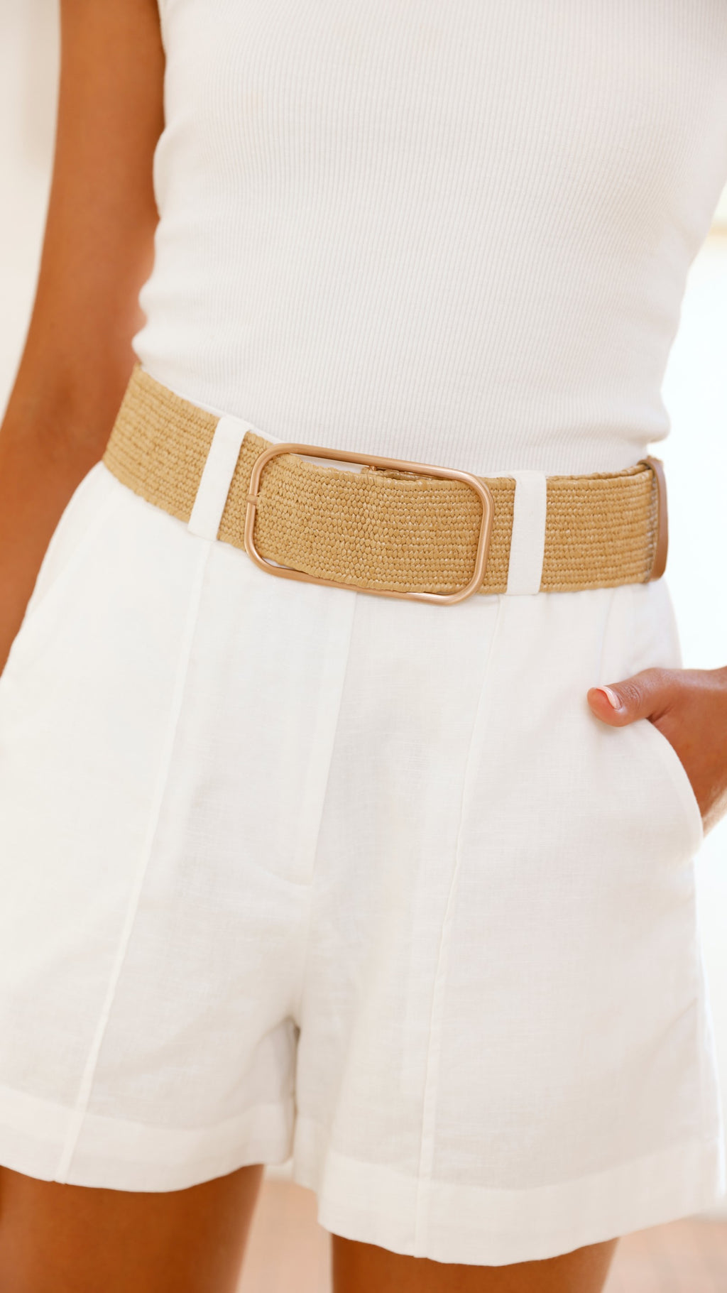 Oval Metal Buckle Stretch Belt - Camel / Gold - Billy J