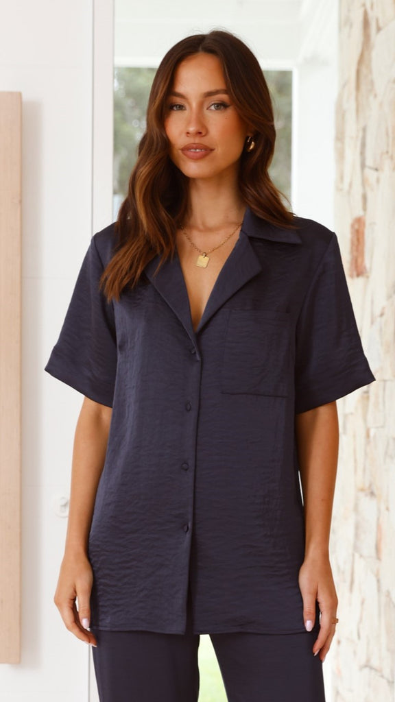 Courtney Button Up Shirt - Navy - Billy J