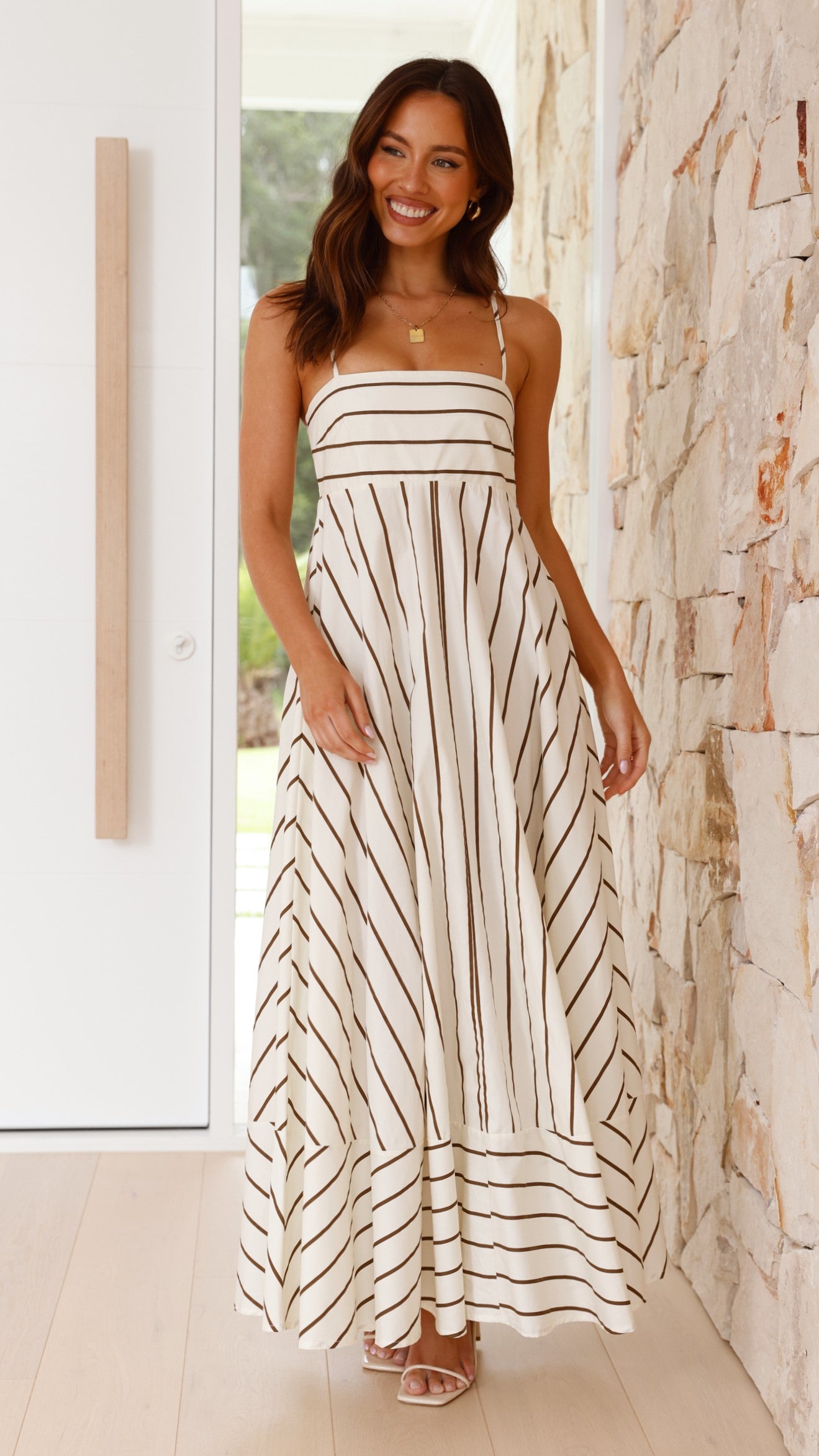 Kaethe Maxi Dress - Beige / Camel Stripe - Billy J